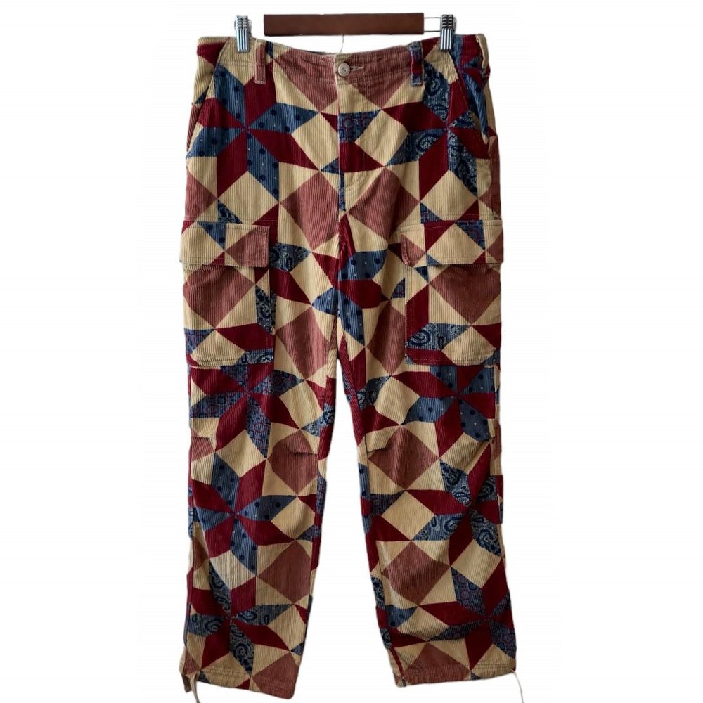 Urban Outfitters BDG Mens Multicolor Patterned Geo Print Corduroy Cargo Pants 30